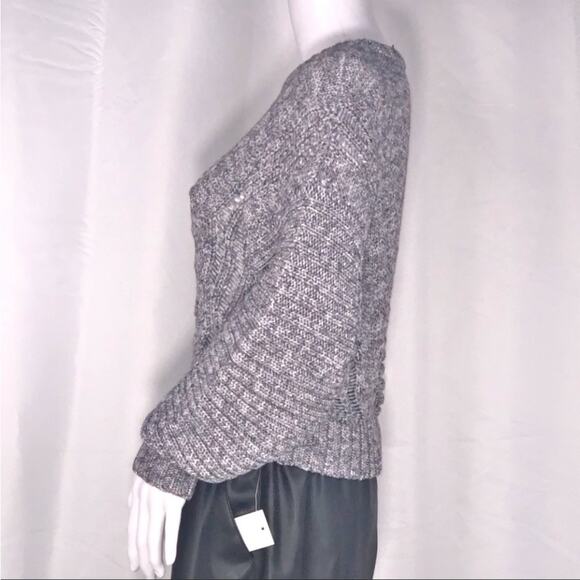 Blue Life Grey Heather Balloon Sleeves Scoop Neck Sweater Ribbed & Open Knit SzM - Picture 3 of 11